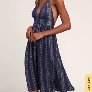 Brand new with tags. Blue with silver halter dress